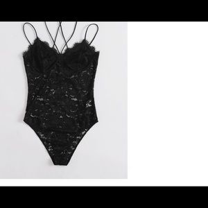 SHEIN Crisscross Back Lace Bodysuit